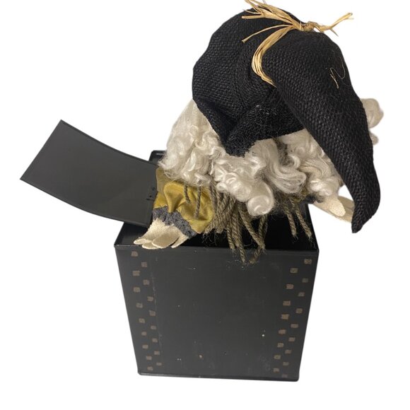 Vintage Jack-In-The-Box Scarecrow Witch Figure Black Metal Box Halloween Prop - Picture 4 of 8